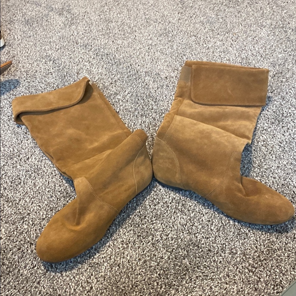 Gianni Bini Tan Suede Fold-Over Boots